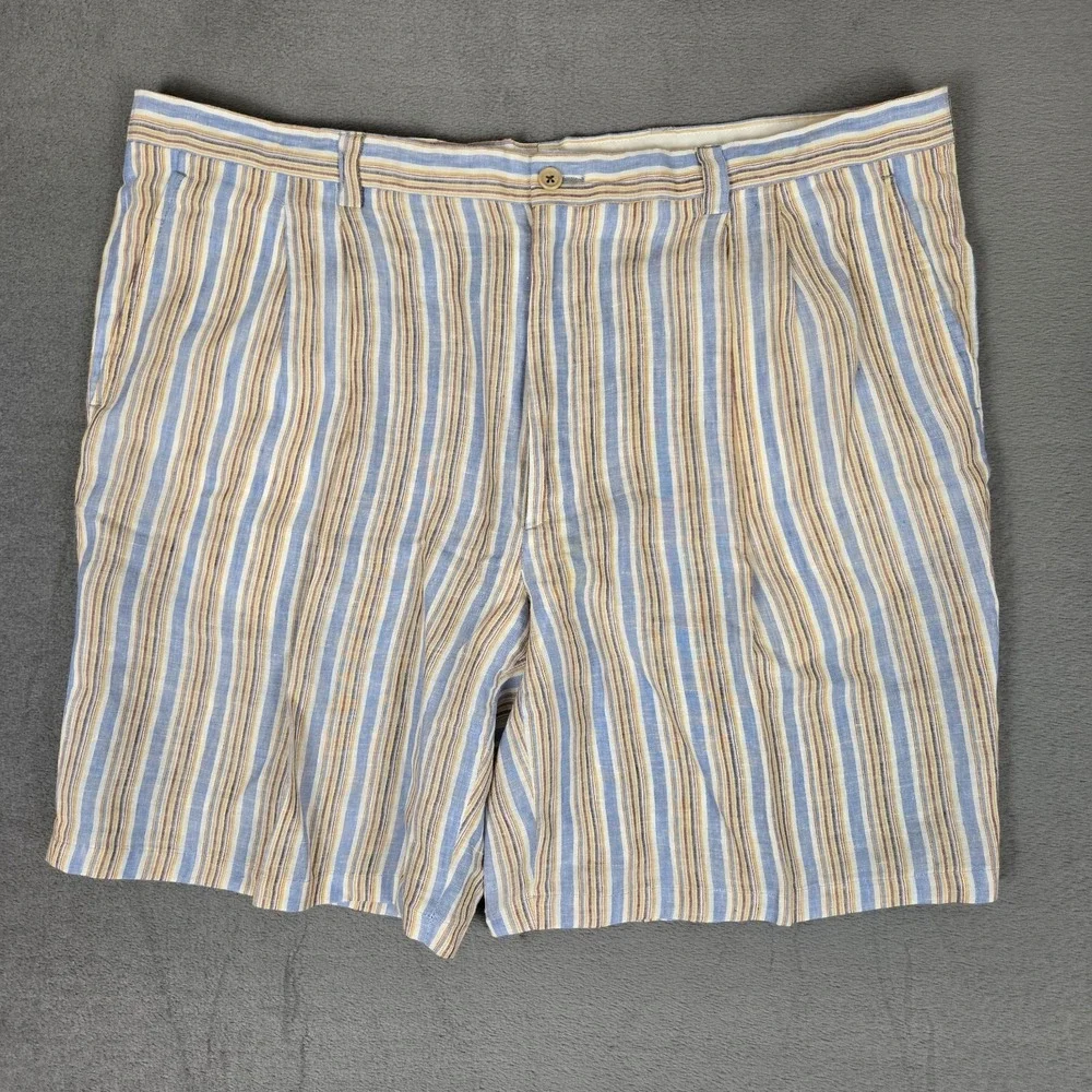 Paul Stuart Shorts Mens 42 Striped 100% Linen Preppy Classic Summer *READ